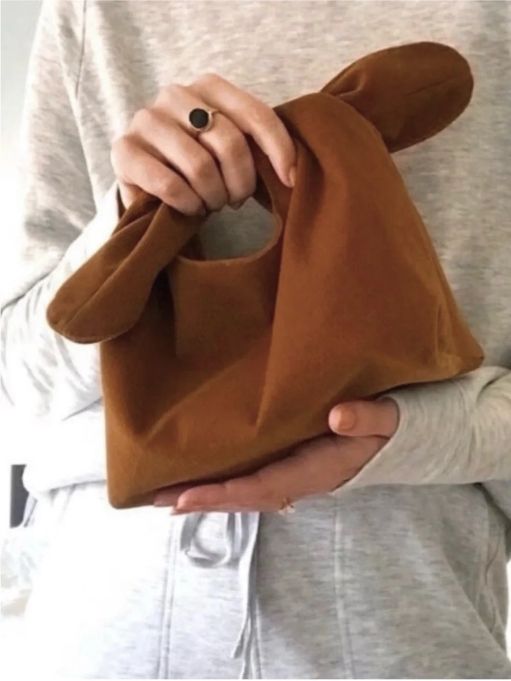 Merit Beauty Signature Brown Corduroy Makeup Travel Cosmetic Mini Handbag NWT